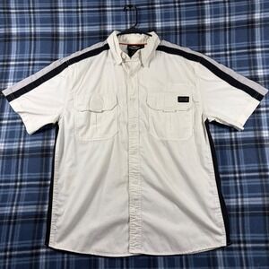 Harley Davidson Mens White Racing Stripe Short Sleeve Button Up Shirt Large
